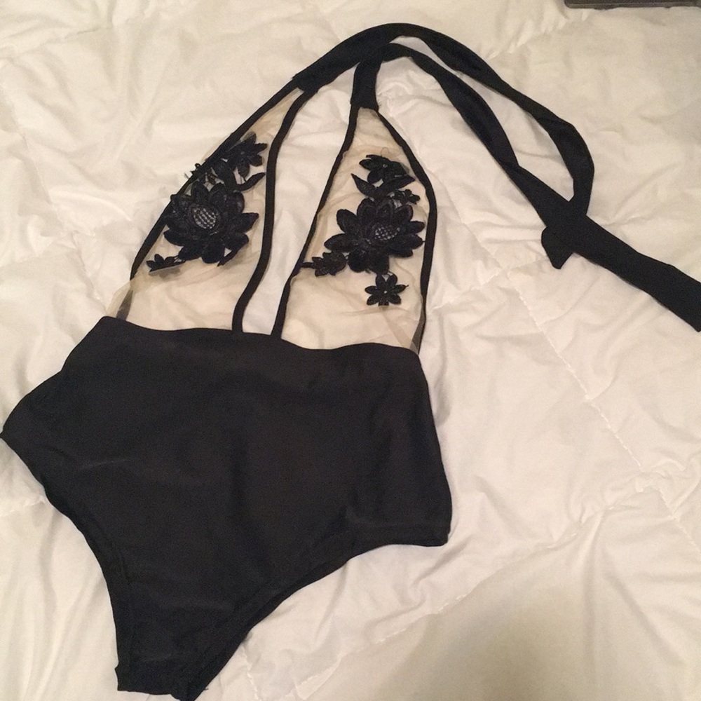 Lace embroidered/mesh one piece swimsuit